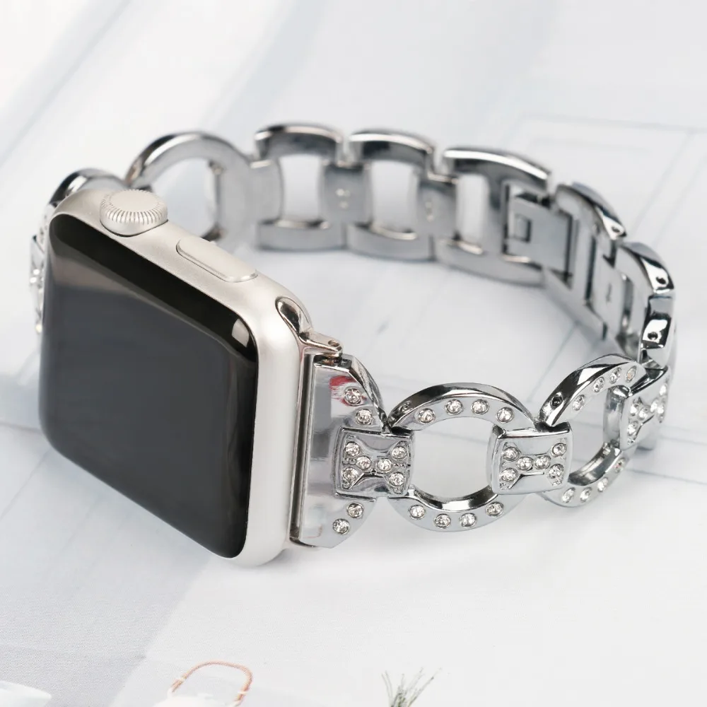 Bling Ремешок для наручных часов Apple Watch, версии со стразами Стразы Нержавеющая сталь металлический ремешок для наручных часов iWatch, 4/3/2/1 браслет ремешок 82003