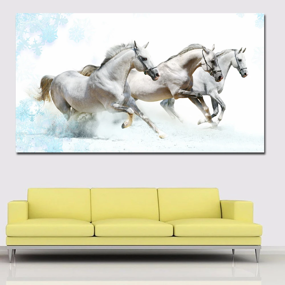 

Three White Horses Run Print and Poster Wall art Canvas Painting Picture for Living Room Home Decor free shipping