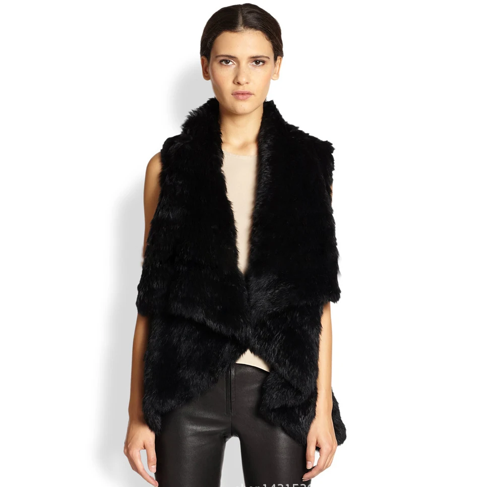 

Free Shipping natural Rabbit Fur Vest Women Knit Rabbit Fur Coat Winter Spring Fur Jacket custom big size F801