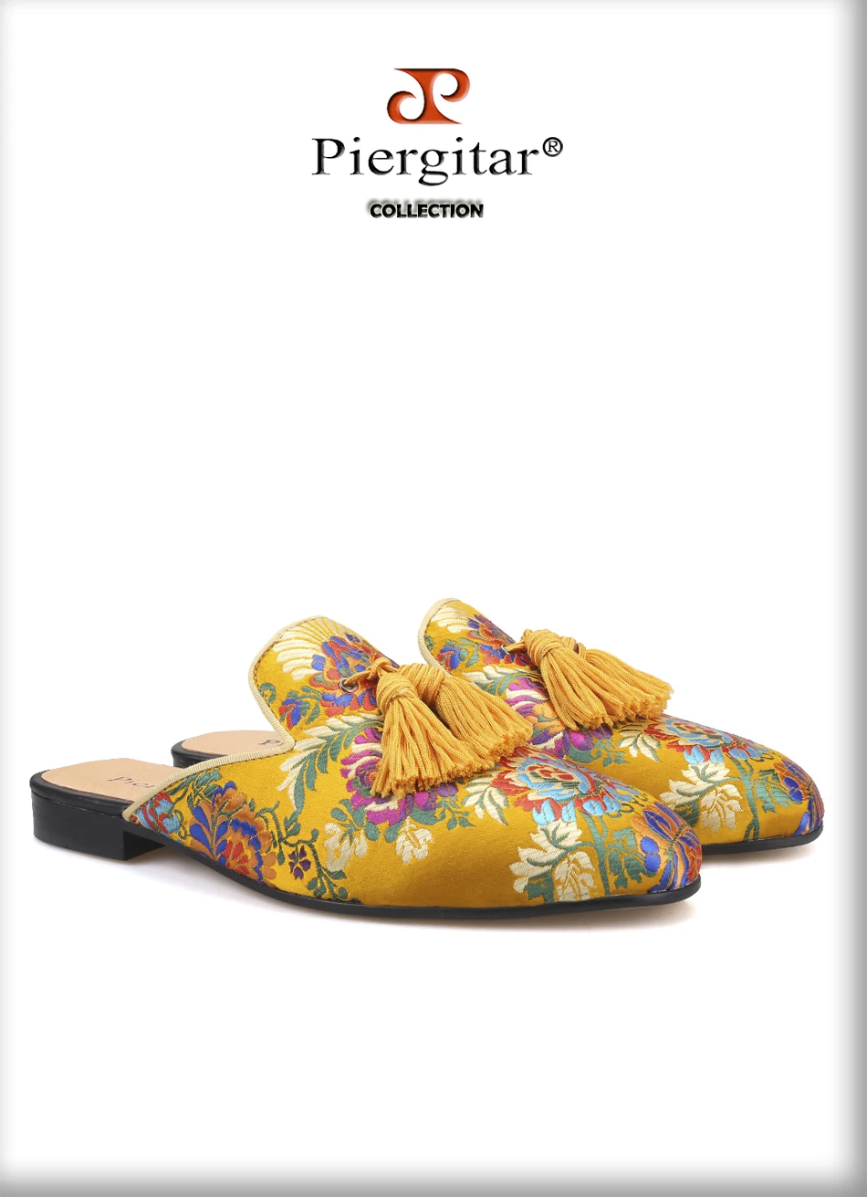 jacquard silk men mules com franjas combinando