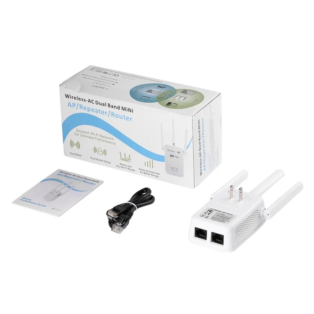 

White Wireless-AC 750Mbp Dual Band Mini AP/Repeater/Router Three Antennas US EU UK Detachable Plug Wall-mounted Design