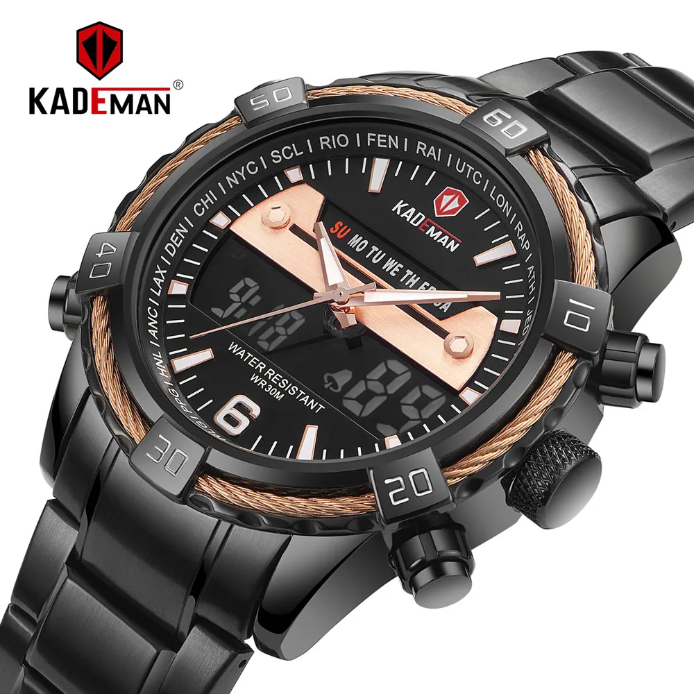 

LED Display Sports Watch TOP Quality Luxury Men Wristwatches Waterproof Full Steel KADEMAN Casual Male Watches Relogio Masculino