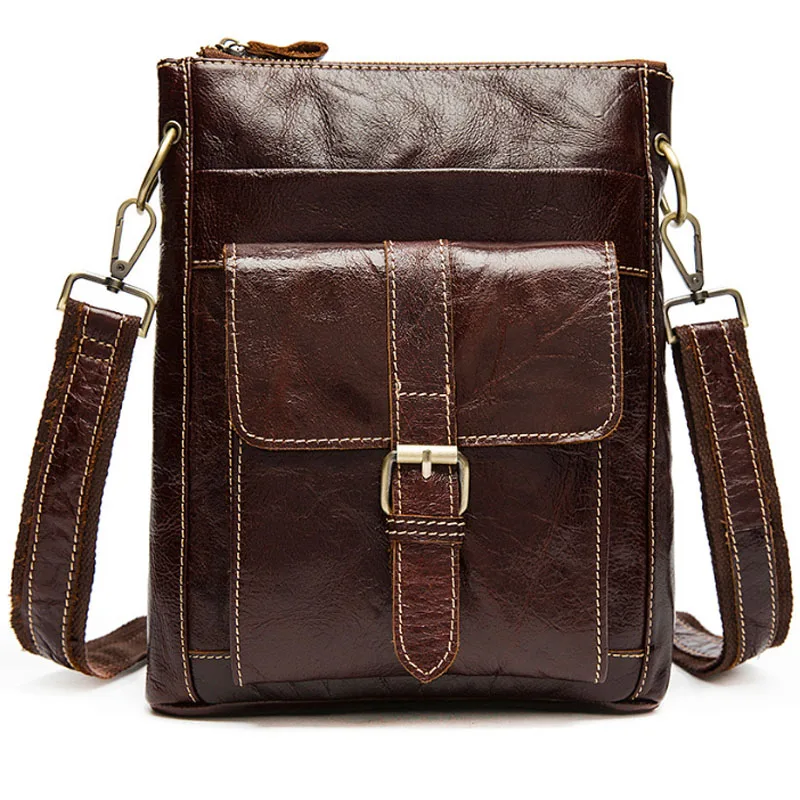 Men Genuine Leather First layer Cowhide Retro Business Crossbody Shoulder Bag travel Purse ...