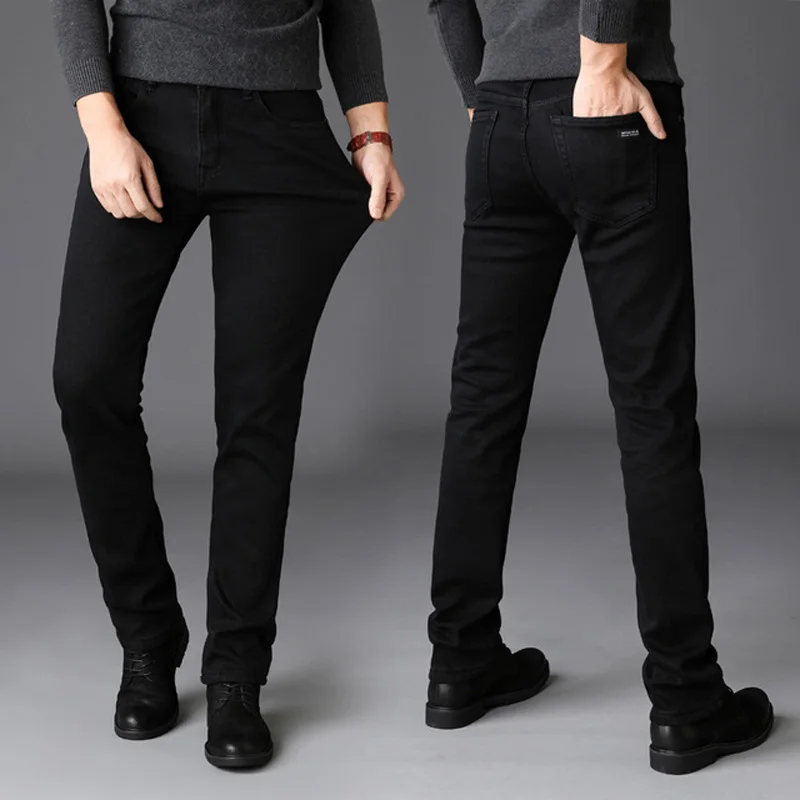 Black Color Winter Jeans For Men Fashion Classical Simple Cotton Velvet