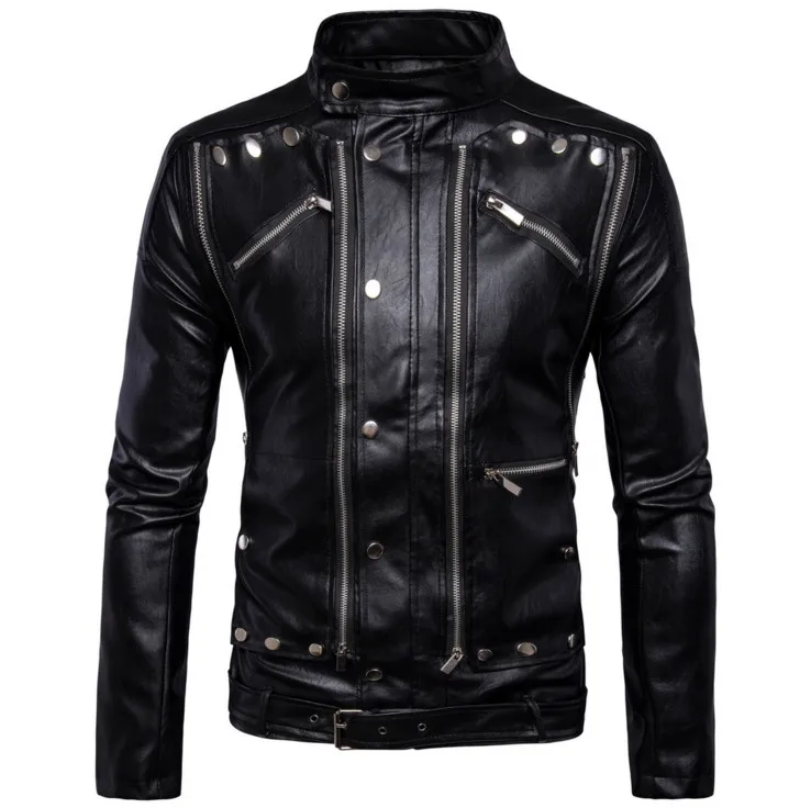Black Aowofs новые мужские кожаные куртки пальто Jaqueta De Couro модные мотоциклетные Байкер Кожаные куртки на молнии черные Masculina 5XL - Цвет: Black
