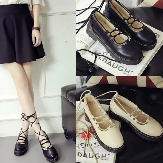 

England style vintage lolita shoes round head thick heel Cross strap women shoes comfortable leather cosplay shoes loli cos