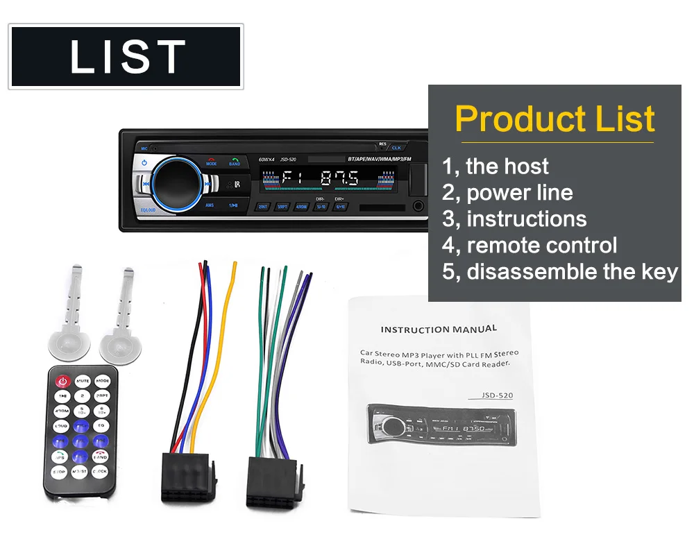 Автомагнитола Bluetooth Handsfree автомобильный аудио сабвуфер автомобильный аудио FM MP3 плеер Зарядное устройство USB/SD/AUX автомобильный стерео пульт дистанционного управления