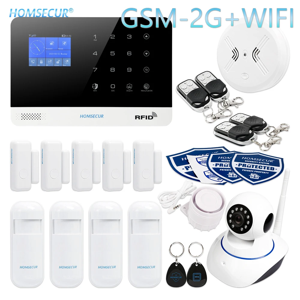 

HOMSECUR Wireless 2G WIFI SMS Autodial Home Alarm System with Touch Keypad (EN/DE/ES/RU/FR/PL/PT/IT Menu Adjustable)