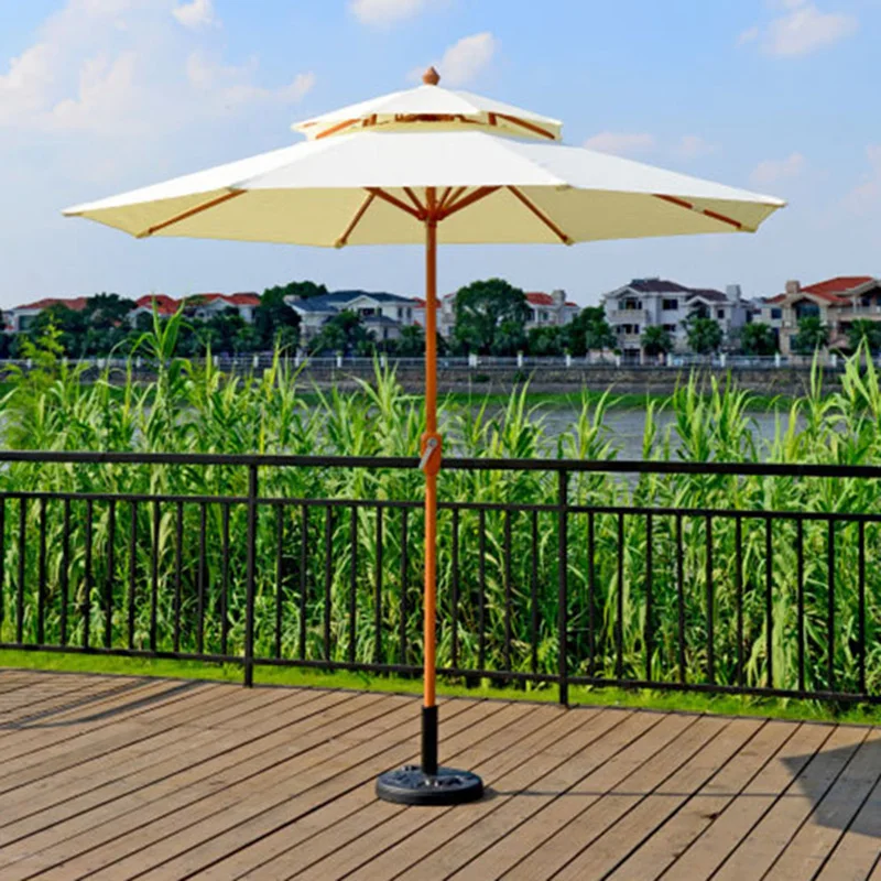 

Outdoor sun umbrella double top in the column beach courtyard garden Beige