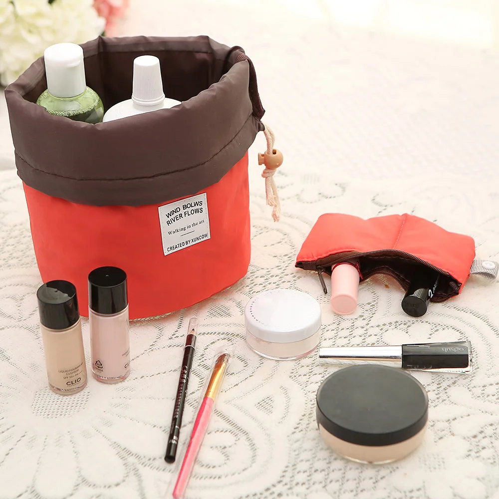 New Arrival Barrel Shaped Travel Cosmetic Bag Nylon High Capacity