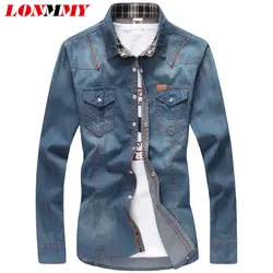 LONMMY джинсовые рубашки мужчины длинные рукава Повседневное camisa социальной masculina Гавайский платье мужские рубашки Повседневное slim fit Блузка