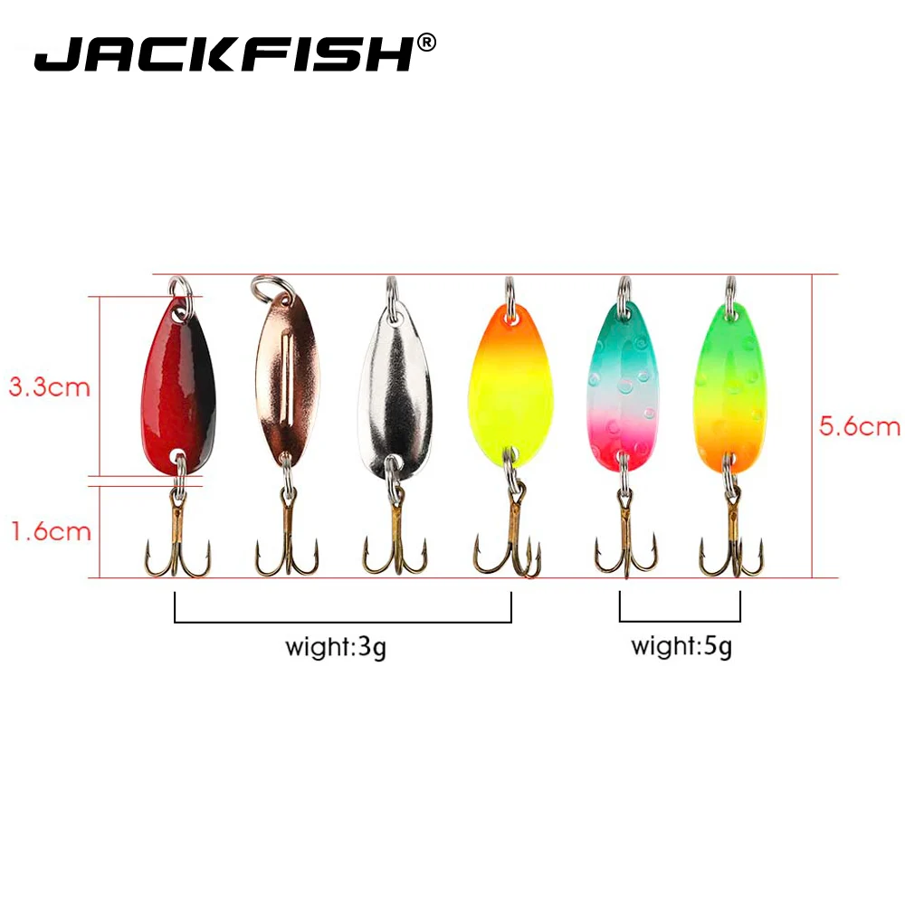 JACKFISH, 10 шт./лот, рыболовная приманка, ложка, 3 г/4 г/5 г/6 г, набор наживки, металлическая приманка, набор, блесны, рыболовные приманки с коробкой, рыболовные снасти, жесткая приманка