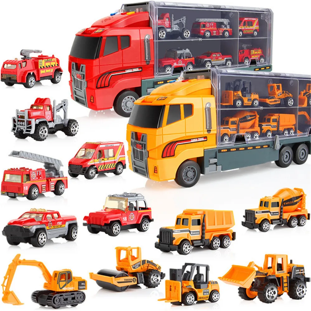 

Toy Vehicles car toys 1x truck+6Pcs small cars alloy plastic Mold Diecas Mini Pull Back Classic Toy Boy gift alloy car Children