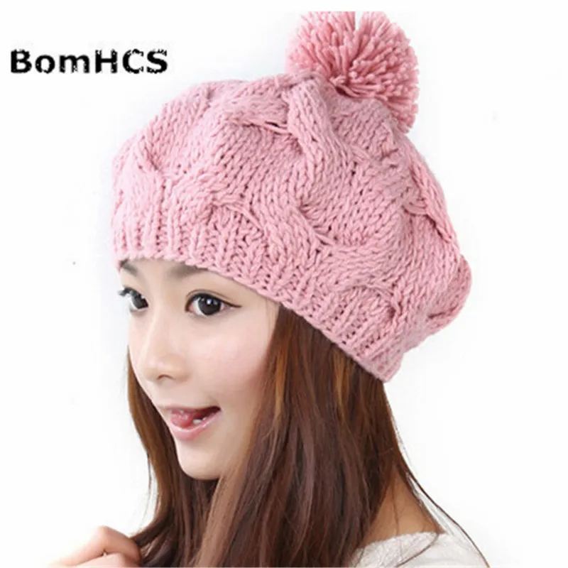 

BomHCS Winter Warm Knitted Hat Women Lady Fashion Twisted Flowers Pattern Handmade Wool Beanie Knit Hats Loose Elastic Skully