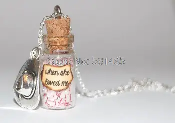 

12pcs/lot Toy Story Handmade Glass Bottle Necklace - Jessie when she loves me message silver necklace