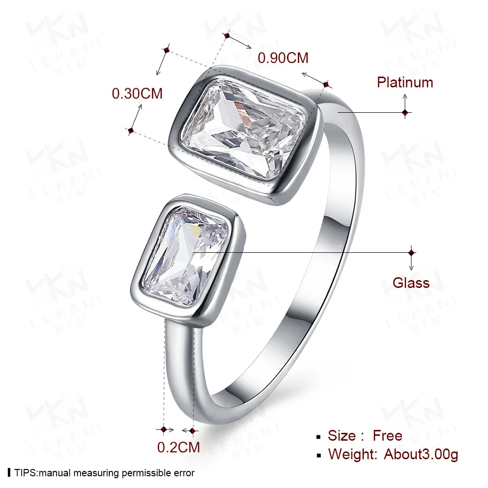 H:HYDE Double Square CZ Zircon Open Ring Engagement Wedding For Women Anel Jewelry Love Bague Anillos Mujer Gift