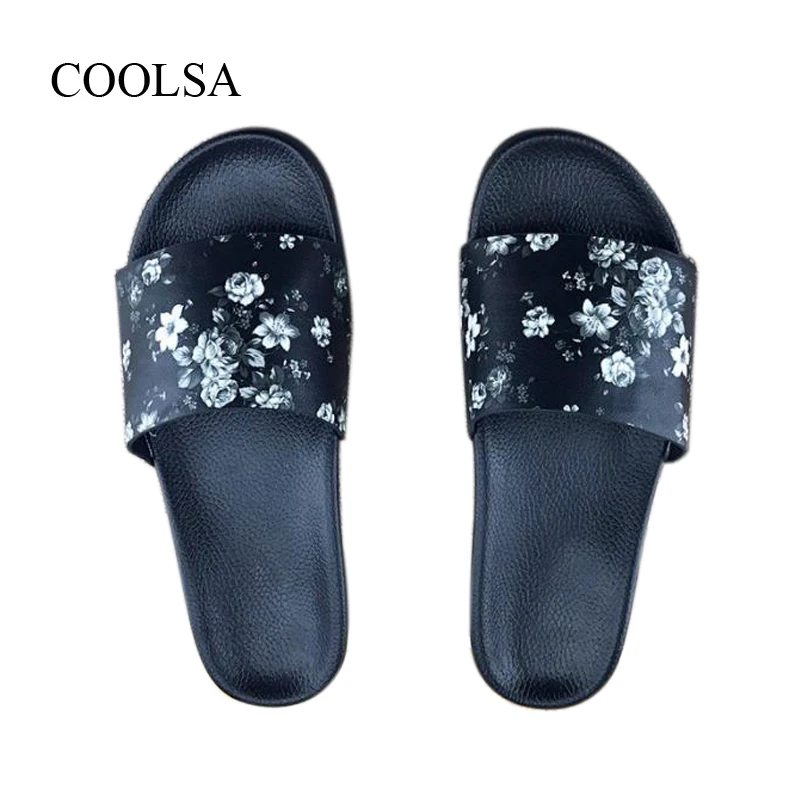 

COOLSA Women Summer Fashion Flower Slippers Flat Non-slip Home Slippers Outdoor Leisure Beach flip flops Gril Sandals Home Shoes