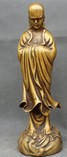 

JP S0524 11" Chinese Buddhism Copper Stand Arhat Damo Bodhidharma Dharma Buddha Statue