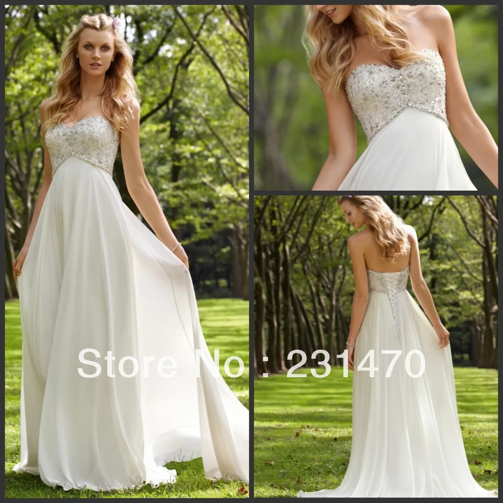 Customzied Hot Sale Elegant White Chiffon Hand Made Beads Low Back Beach Bridal Gowns Wedding Dresses China Free Shipping SU042 | Свадьбы и