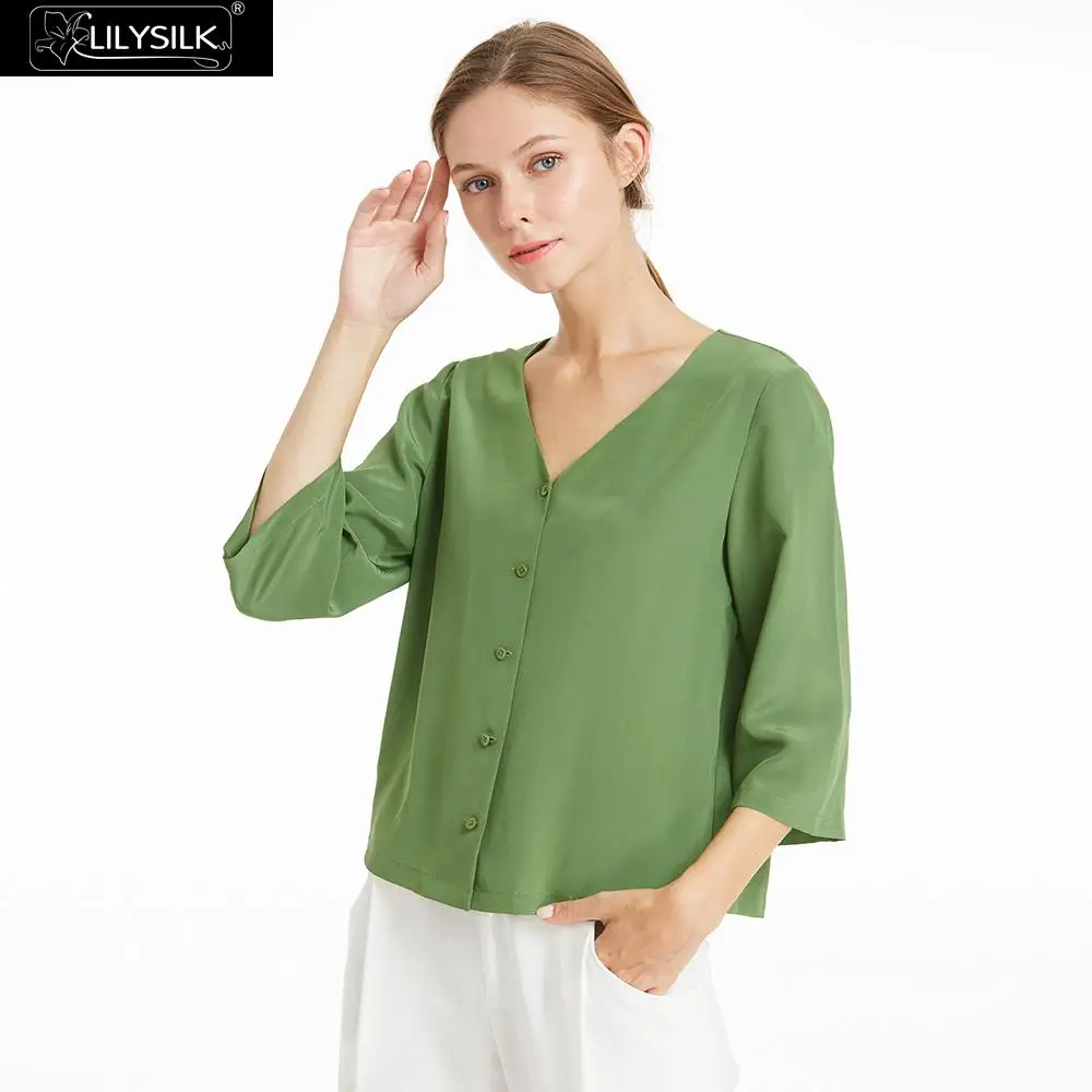 LILYSILK T Shirt 18MM Basic V Neck Silk Lady Free Shipping Clearance Sale |