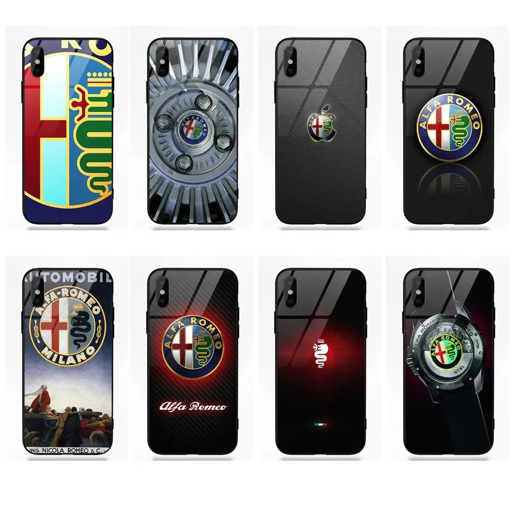 

Vvcqod Soft TPU Frame Tempered Glass Fashion Cover Case Alfa Romeo Logo For Apple iPhone X XS Max XR 5 5C 5S SE 6 6S 7 8 Plus