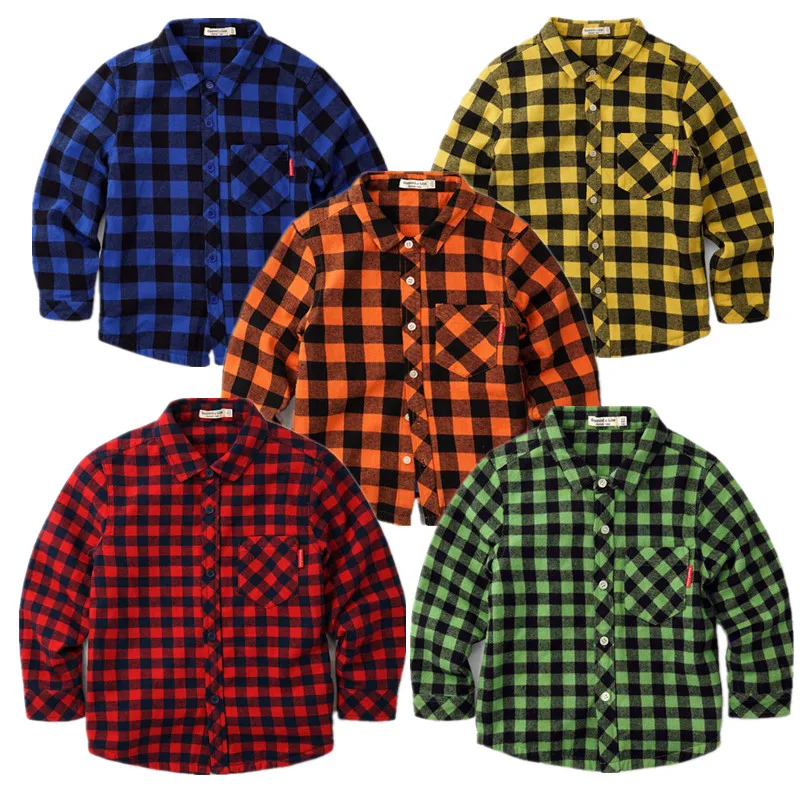

HP-42, winter children boys long sleeve thick plaid shirts, warm fleece lining, 100% cotton plaid.