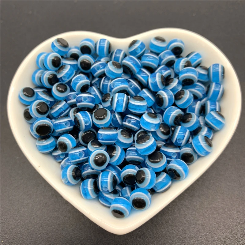 

6mm 8mm 10mm Resin Spacer Beads Skyblue Round Evil Eye Beads Stripe Spacer Beads For Jewelry Making DIY Bracelet Necklace