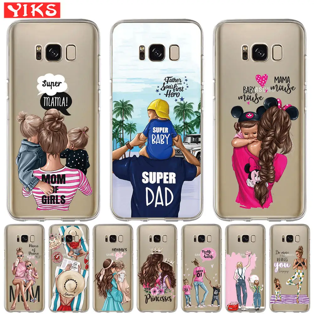 

Sweet Family Super Mom Dady Baby Girl Phone Case For Samsung Galaxy S8 S9 S10 Plus S10e S7 S6 Edge Note 8 9 Soft TPU Cover Etui