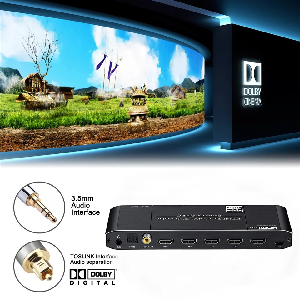 4K HDMI коммутатор с дистанционным оптическим Toslink& коаксиальный 4x1 HDR HDMI коммутатор 4 порта HDMI 2,0 для PS3 PS4 Pro