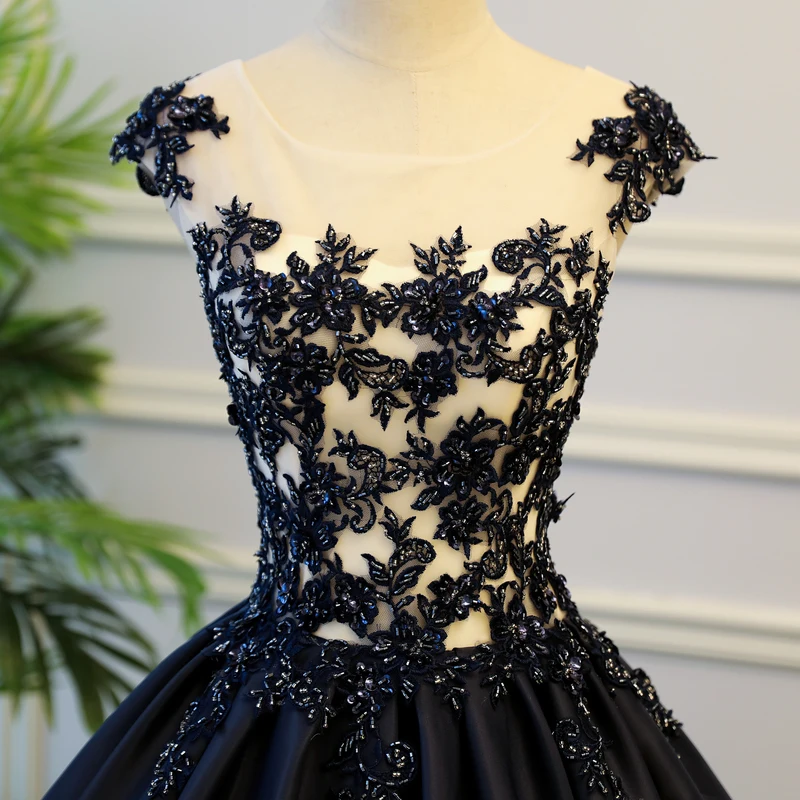 Quinceanera Dresses Navy Blue Puffy Satin Princess Ball Gown for Prom Sweet Sixteen 16 vestidos de 15 anos
