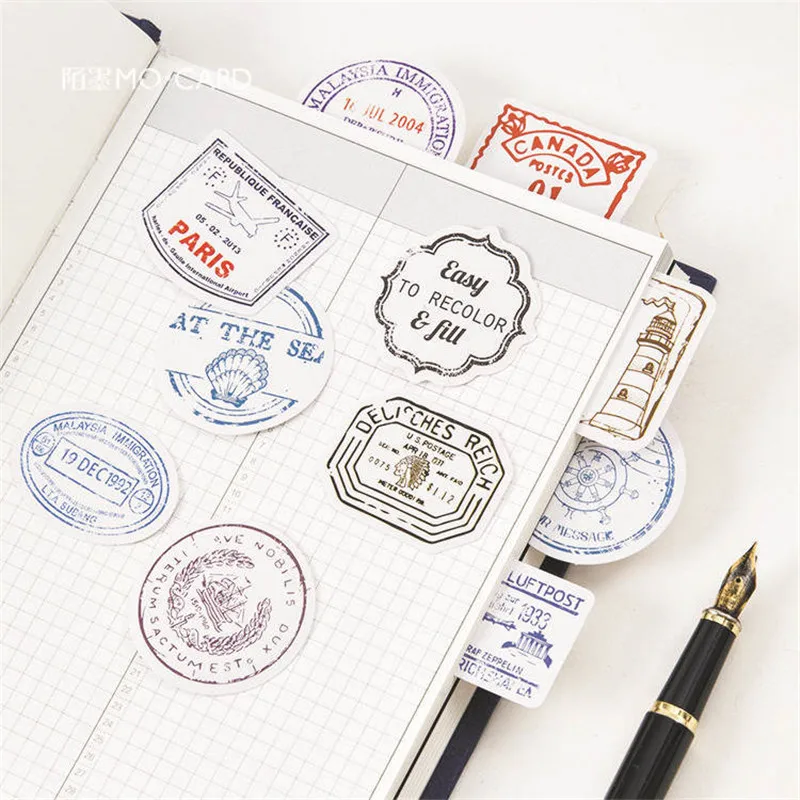 travel Retro stamp Adhesive Paper Flake label stickers DIY Scrapbooking decoration Office Memo planner Paper stickers 45pcs/box