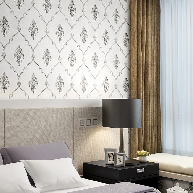 Us 31 26 36 Off European Simple Luxury Beige Brown Blue Damask Wallpaper For Walls 3 D Classic Embossed Tv Room Bedroom Wall Paper Home Decor In