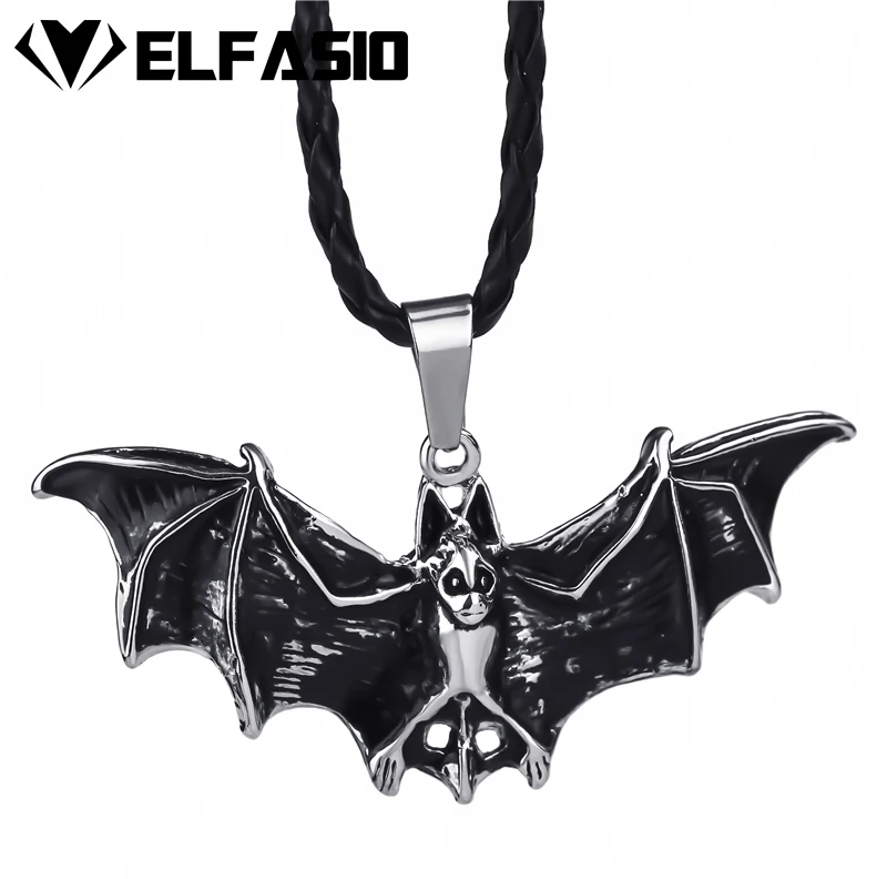 

Men's Boy's Silver Vampire Bat Pewter Pendant with Black Necklace LP222
