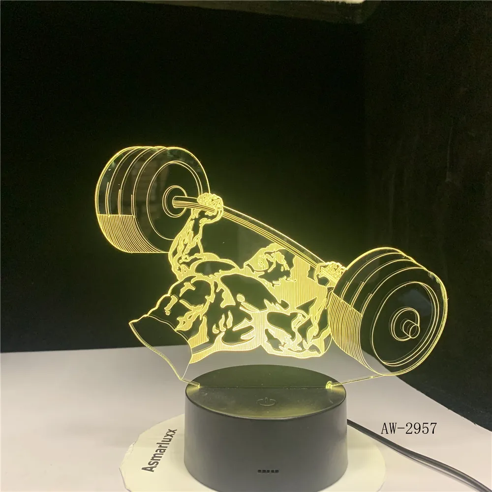 

Weight Lifting 3D Night Light 7 Color Changing Acrylic USB Novelty Visual Desk Lamp Home Decor Sleep Lighting Gym Gifts AW-2957