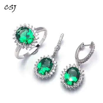 

CSJ Created Nano Emerald Jewelry Sets 925 Sterling Silver Fine Jewelry Women and Lady Wedding Engagment Party Gift Box