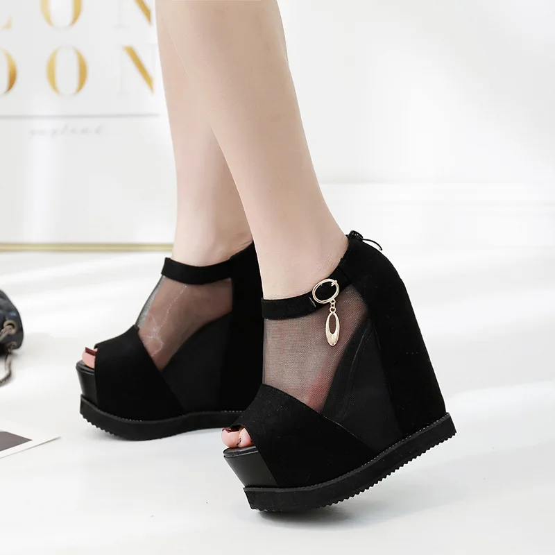

2019 spring new sexy women's shoes nightclub 15 cm breathable inner thickening platform cake shoes