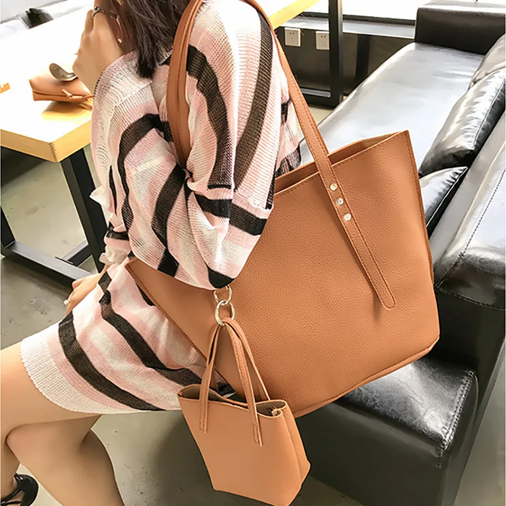 4Pcs Folding Women Big Size Handbag Tote Ladies Casual Pattern Leather Shoulder Bag+Crossbody Bag+Handbag+Wallet#3