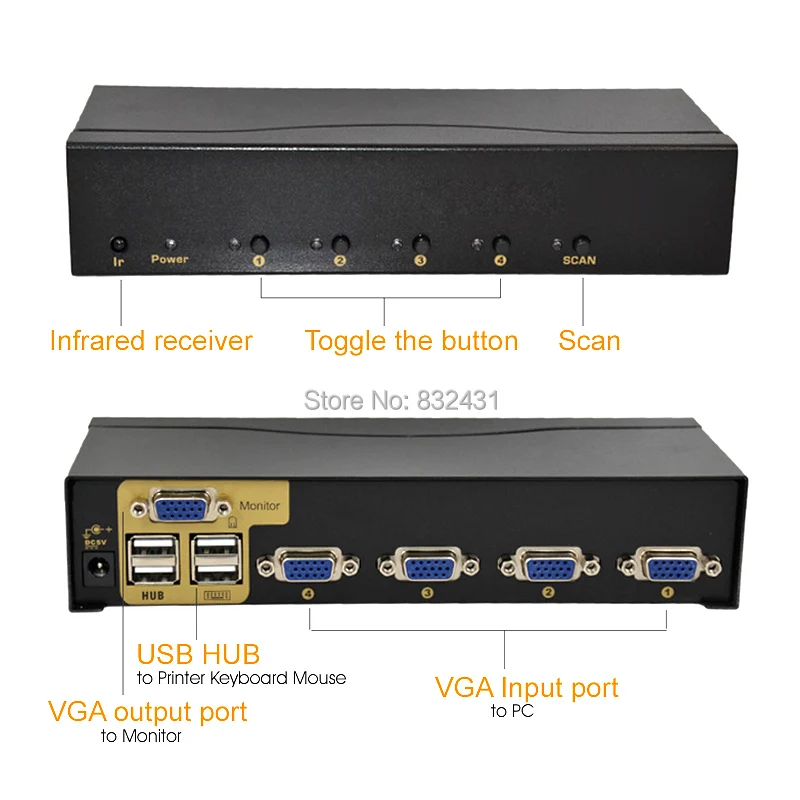 Bowu ИК-пульта дистанционного 4 Порты и разъёмы USB 2.0 kvm-переключатель VGA svga-переключатель адаптер подключения принтера клавиатура Мышь 4 компьютера Применение 1 Мониторы