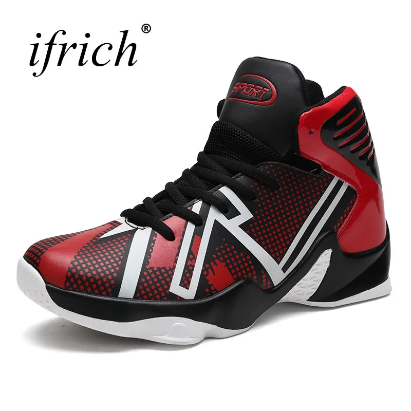 

Ifrich Large Size Mens Sport Sneakers Basketball Boots Comfortable High Top Athletic Sneakers Black Red Gym Trainers for Men