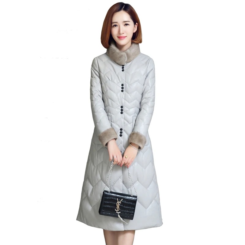 

New Arrival Liva Girl Office Lady Full Sleeved Long Mandarin Collar Single Breasted Faux Leather Coat KTR-006