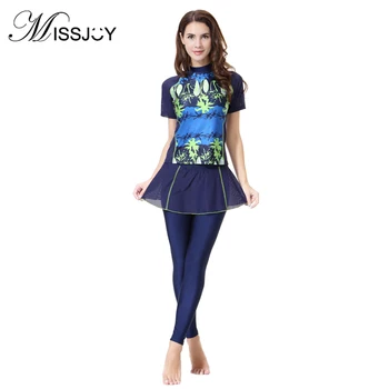 

MISSJOY Burkini Islamic Swimwear Women Muslim modest Swim suit fashion abaya 2 pcs set full covered short sleeve plus size 3XL