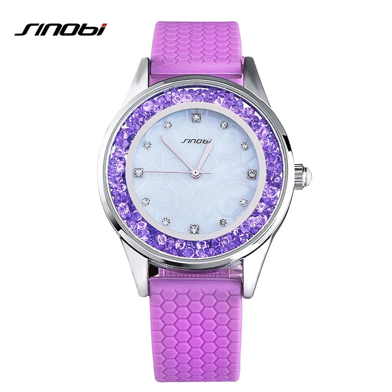 SINOBI Женские Модные алмазы наручные Часы силиконовый ремешок для часов Топ Элитный бренд дамы Женева кварцевые часы женские часов