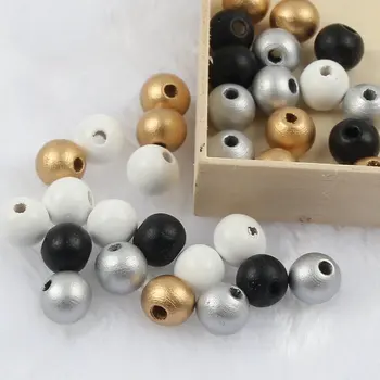 

High Quality Golden Silver Color Natural Round Wooden Beads Loose Spacer Beads Ball For Diy Jewelry Making Wholesale 6/8/10/12mm