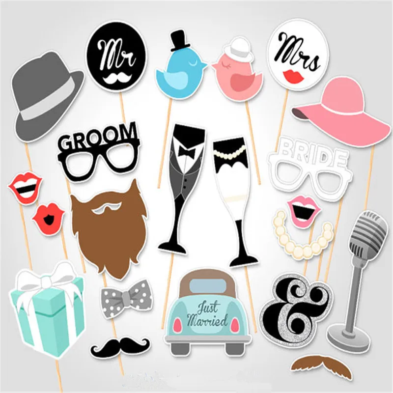 

Wedding favor 25Pcs Photo Booth Props Mr Mrs Just Married Romantic Marriage PhotoBooth Bridal Shower Party fun decor Supplies