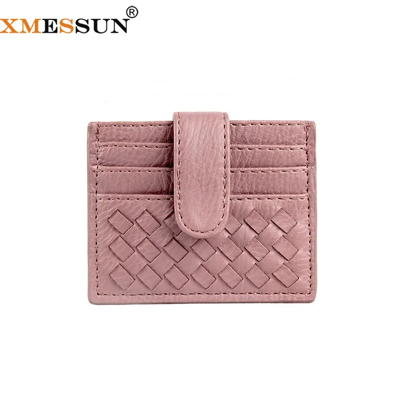 

XMESSUN New Sheepskin Woven card pack Holder Cow Leather ID Credit Card Wallet Free Custom Name ins F265