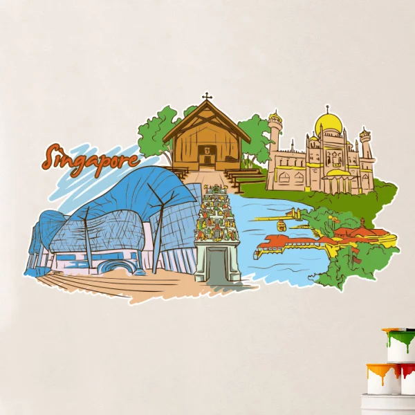 Singapur ilustración viajes la palabra Landmark Wall sticker decoración