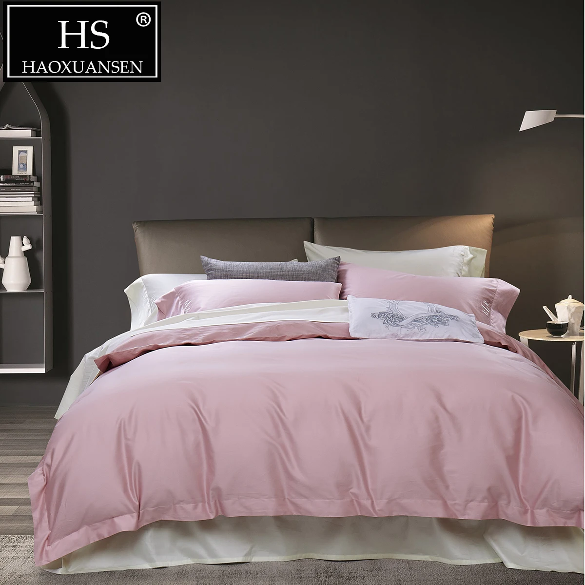 High quality Luxury 100 Egyptian Cotton Romantic Pink Bedding Set