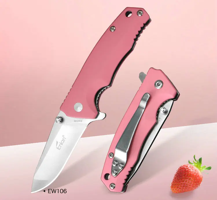 ENLAN EW106 Small Folding Knife 8Cr13mov Steel,Pink G10 Handle,58Hrc Survival Hunt Camping Tool Girl gift Knife Tactical Knives