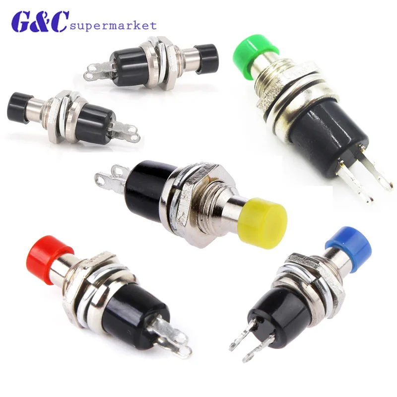 

5PCS 7mm Thread Multicolor 2 Pins Momentary Push Button Switch PBS-110