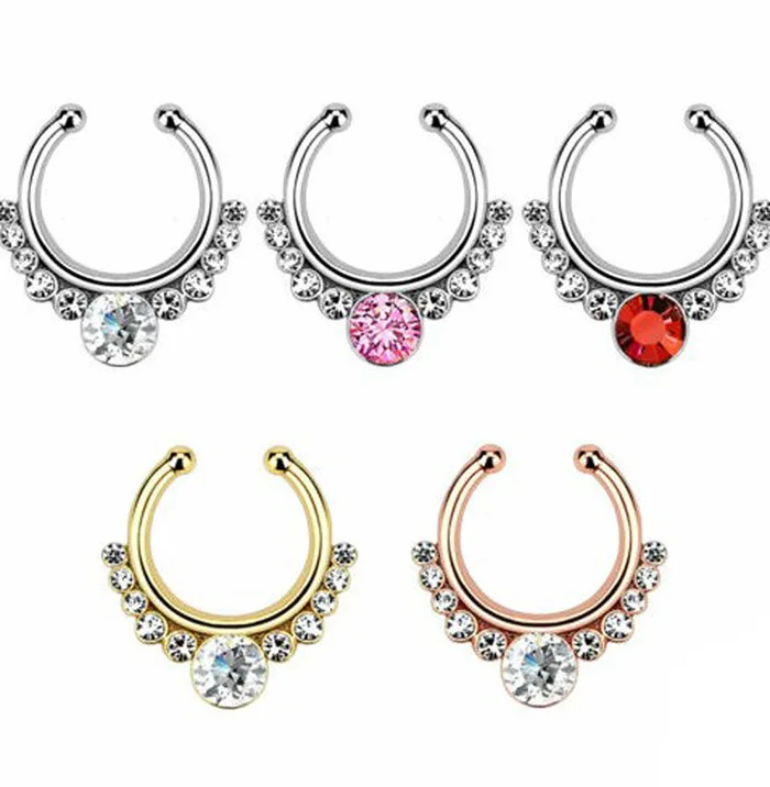 2018 New Fake Nose Ring Medical Titanium Crystal Rings Septum